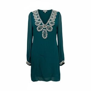 French Connection 100% Silk Teal Long Sleeve Dress/ Size 8/ NWT/ Sheer Chiffon